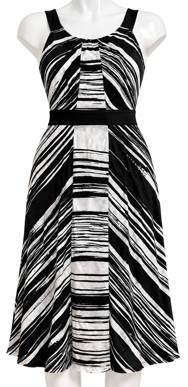 New York Company Dress Women 10 Black White Striped Office Linen Cotton BLEMISH